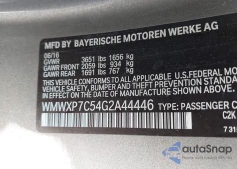 2016 Mini Hardtop Cooper S из США, поврежденный, VIN WMWXP7C54G2A44446